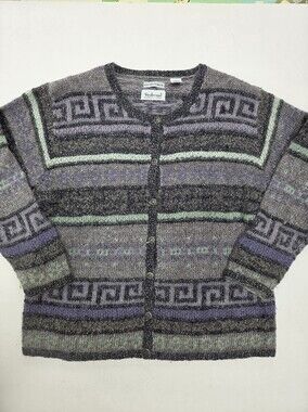 VTG Westbound mohair ramie blend hand knit button down cardigan sweater sz L
